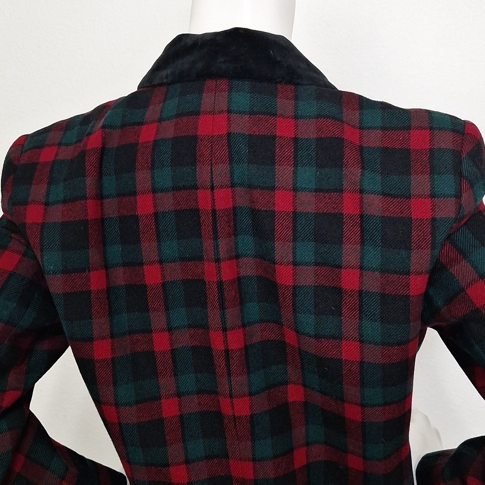 Pendleton Vintage Black Red Green 100% Virgin Wool Academia Plaid Blazer Size 12 - Picture 8 of 15